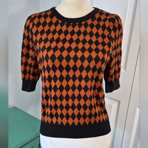 NWT Philosophy Argyle Knit Short Sleeve Sweater Top